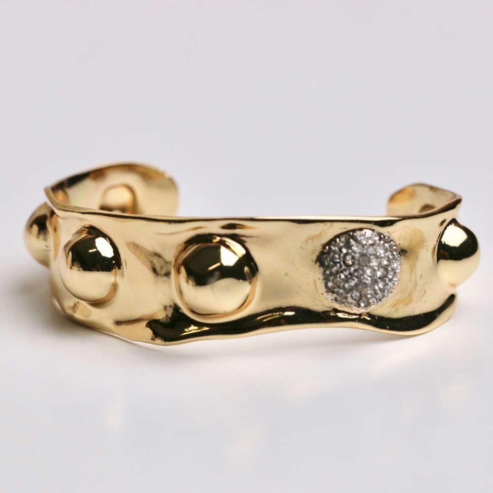 Alexis Bittar Molten Liquid Gold Repousse Raised Dot Crystal Cuff Bracelet